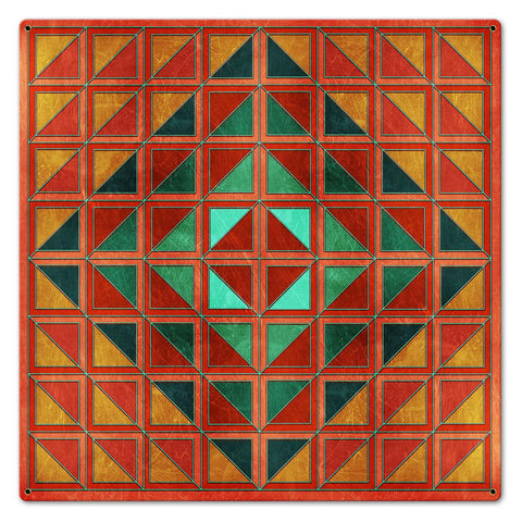 Squares And Triangles Red Orange Green 24 x 24 Custom Shape Metal Sign
