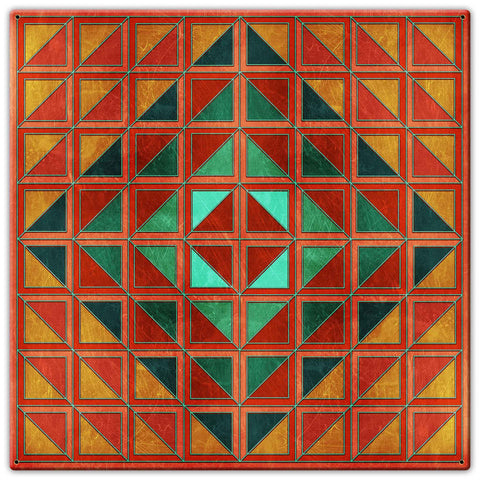 Squares And Triangles Red Orange Green 30 x 30 Custom Shape Metal Sign