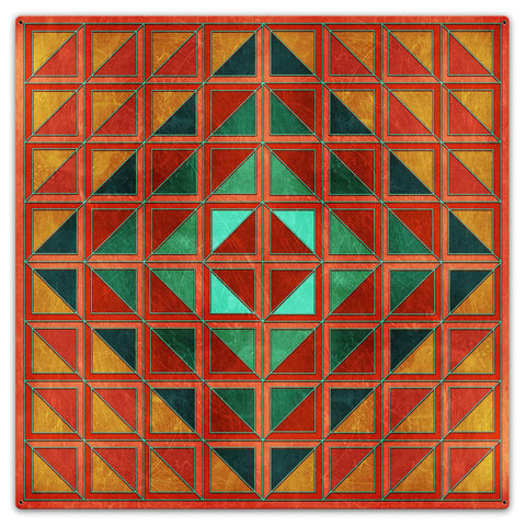 Squares And Triangles Red Orange Green 36 x 36 Custom Shape Metal Sign