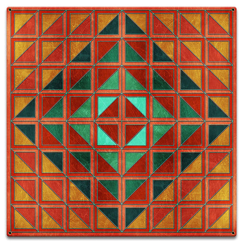 Squares And Triangles Red Orange Green 18 x 18 Custom Shape Metal Sign