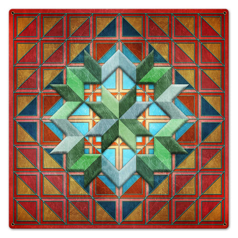 Squares Triangles And Box Pattern 24 x 24 Custom Shape Metal Sign