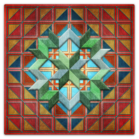 Squares Triangles And Box Pattern 36 x 36 Custom Shape Metal Sign