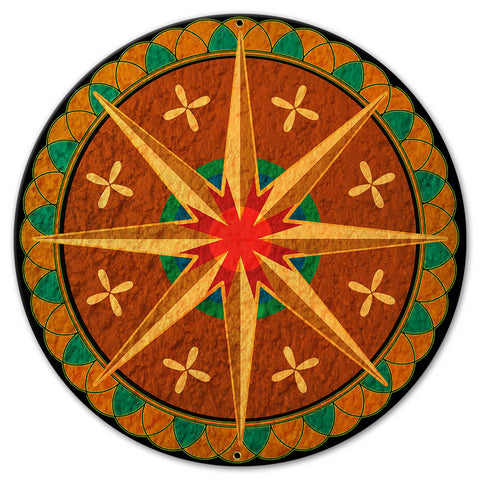 Eight Point Star Flowers Hex Sign 18 x 18 Custom Shape Metal Sign