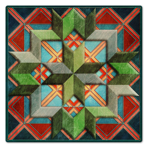 Box Pattern Squares Triangles Blue 24 x 24 Custom Shape Metal Sign