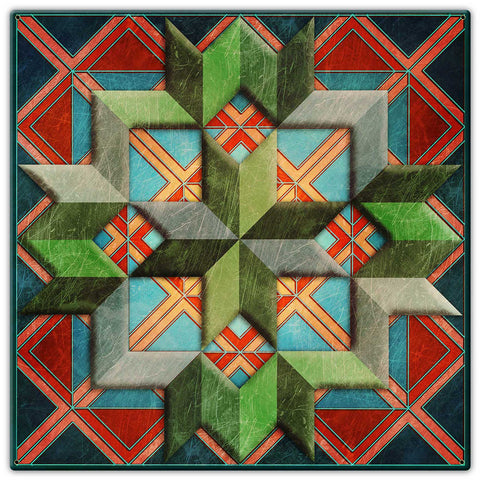 Box Pattern Squares Triangles Blue 30 x 30 Custom Shape Metal Sign