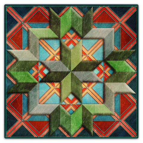 Box Pattern Squares Triangles Blue 36 x 36 Custom Shape Metal Sign