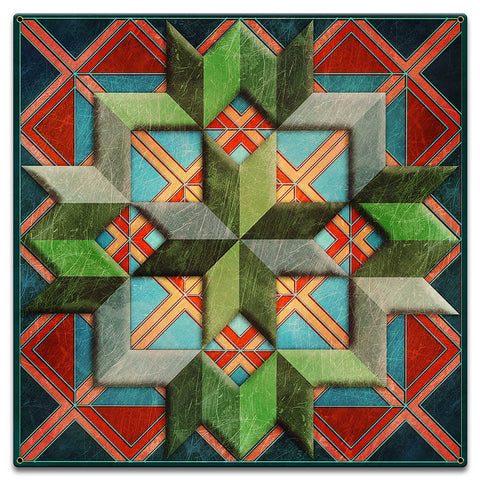 Box Pattern Squares Triangles Blue 18 x 18 Custom Shape Metal Sign