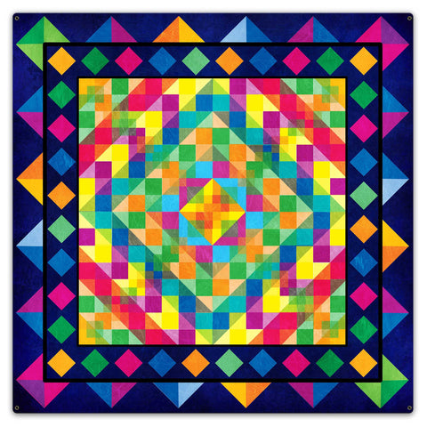 Squares Triangle Tapestry Look Blue 36 x 36 Custom Shape Metal Sign