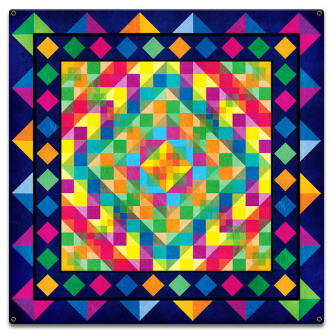 Squares Triangle Tapestry Look Blue 18 x 18 Custom Shape Metal Sign