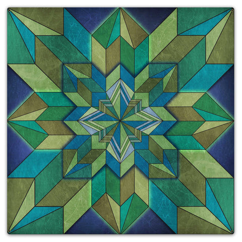 Box Pattern Green Blue 36 x 36 Custom Shape Metal Sign