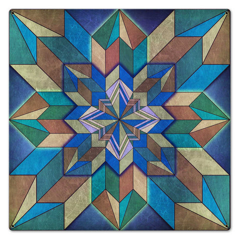 Box Pattern Blue Brown 24 x 24 Custom Shape Metal Sign