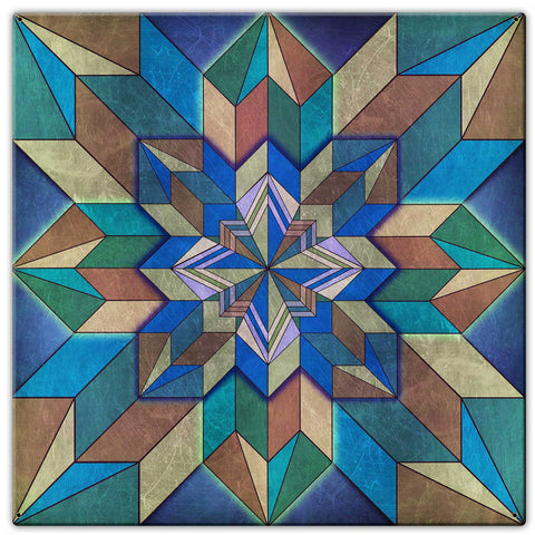 Box Pattern Blue Brown 30 x 30 Custom Shape Metal Sign