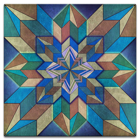 Box Pattern Blue Brown 18 x 18 Custom Shape Metal Sign