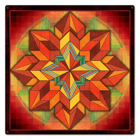 Orange Geometric Quilt 24 x 24 Custom Shape Metal Sign