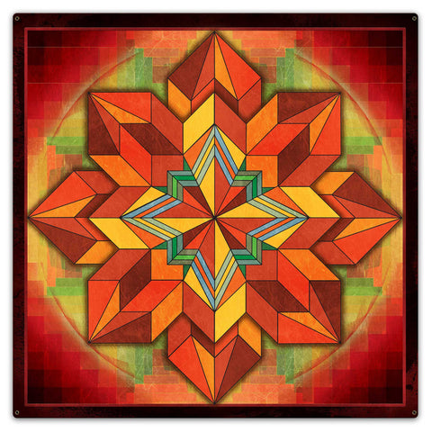 Orange Geometric Quilt 36 x 36 Custom Shape Metal Sign