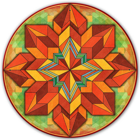 Orange Geometric Design 28 x 28 Round Metal Sign