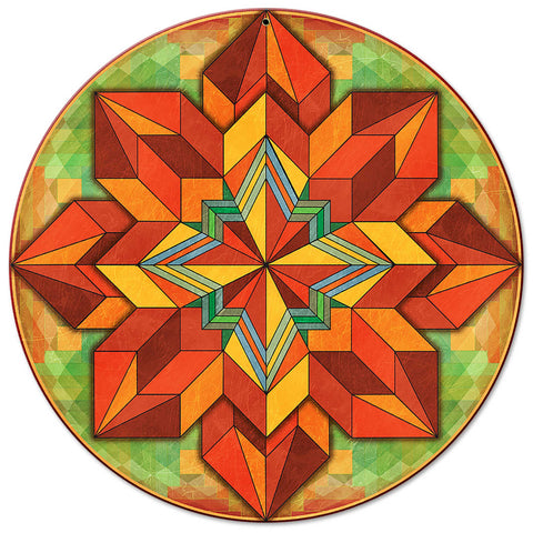 Orange Geometric Design 14 x 14 Round Metal Sign