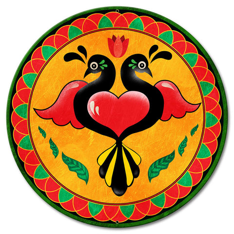 AQP689 - Birds Heart Hex Sign Metal Sign