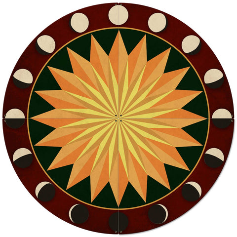 AQP690 - Moon Phases Hex Sign Multi-Starburst Red Green 4PCS Metal Sign