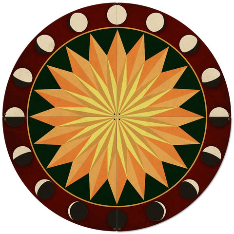 AQP690   Moon Phases Hex Sign Multi Starburst Red Green 4PCS Metal Sign
