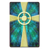 AQP691   Cross Quilt Stained Glass Blue Metal Sign