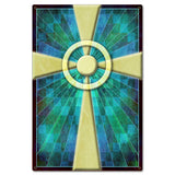 AQP692   Cross Quilt Stained Glass Blue Metal Sign