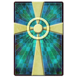 AQP693   Cross Quilt Stained Glass Blue Metal Sign
