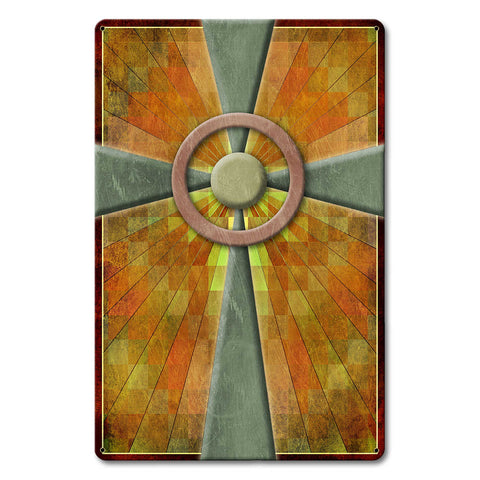 AQP694   Cross Quilt Corridor Stained Glass Southwest Metal Sign