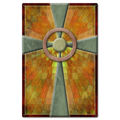 AQP695   Cross Quilt Corridor Stained Glass Southwest Metal Sign