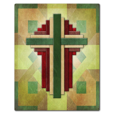 Cross Quilt Multiple Crosses Green Red Brown 24 X 30 vintage metal sign Metal Sign