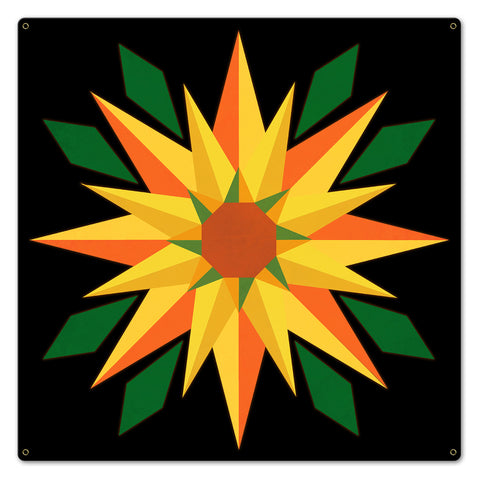 Sunflower Orange Black Background 24 X 24 vintage metal sign Metal Sign
