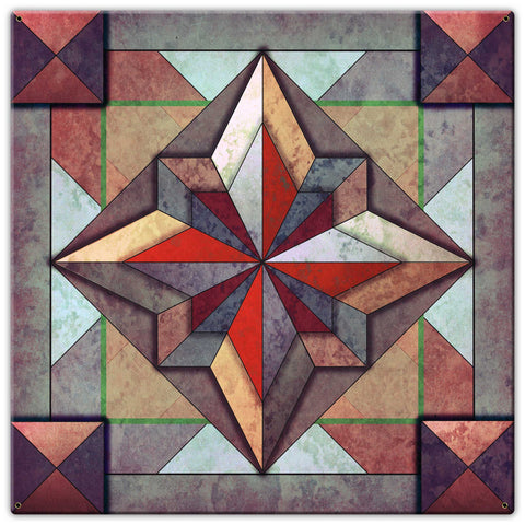 8 Point Quilt Earthtones Red Brown 30 X 30 vintage metal sign Metal Sign
