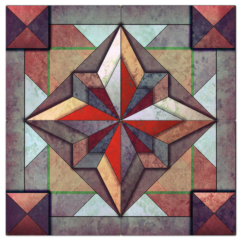8 Point Quilt Earthtones Red Brown 48 X 48 vintage metal sign Metal Sign