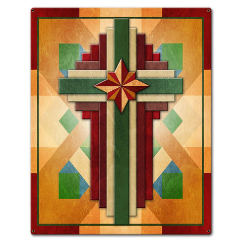 Cross Quilt Multiple Crosses SW Colors 24 X 30 vintage metal sign Metal Sign