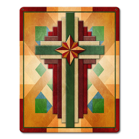 Cross Quilt Multiple Crosses SW Colors 12 X 15 vintage metal sign Metal Sign