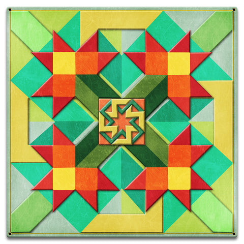 Red Flowers Peach Green Yellow Background 18 X 18 vintage metal sign Metal Sign