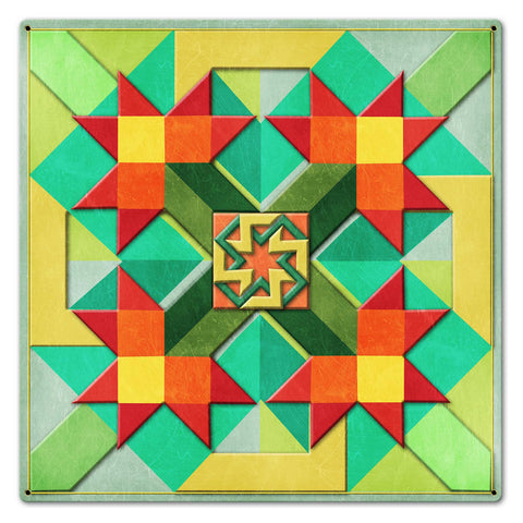 Red Flowers Peach Green Yellow Background 24 X 24 vintage metal sign Metal Sign