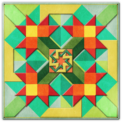 Red Flowers Peach Green Yellow Background 30 X 30 vintage metal sign Metal Sign