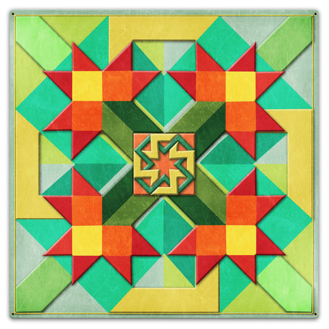 Red Flowers Peach Green Yellow Background 36 X 36 vintage metal sign Metal Sign