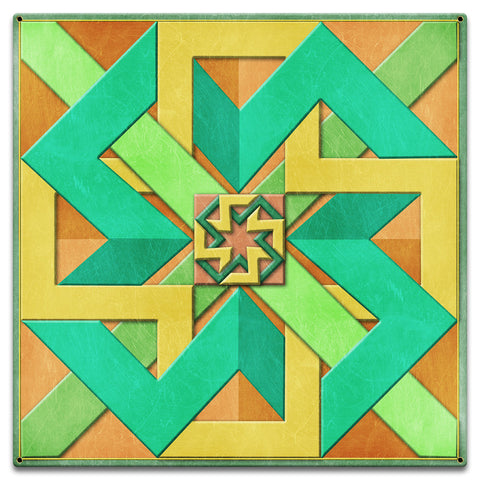 Box Design Peach Green Yellow 18 X 18 vintage metal sign Metal Sign