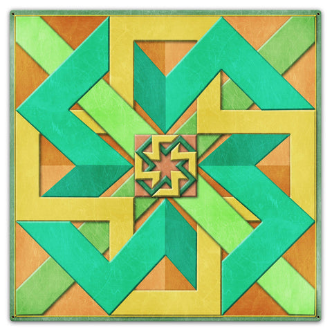 Box Design Peach Green Yellow 36 X 36 vintage metal sign Metal Sign