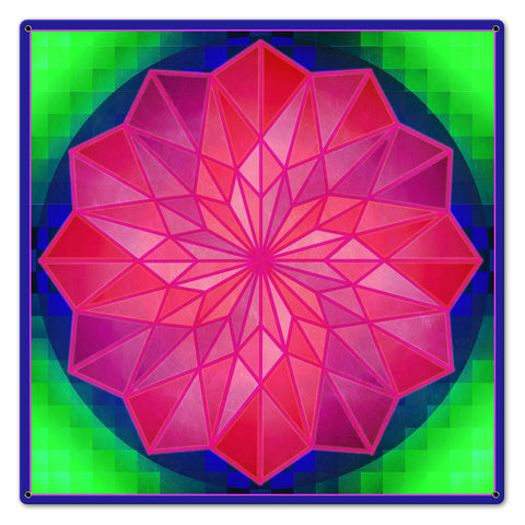 Rose Dahilia Blue Border 24 X 24 vintage metal sign Metal Sign