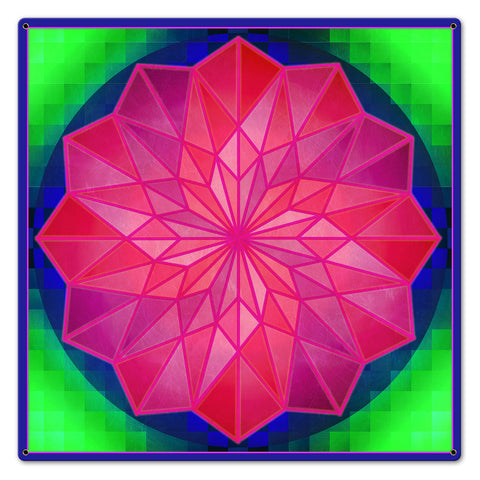 Rose Dahilia Blue Border 24 X 24 vintage metal sign Metal Sign