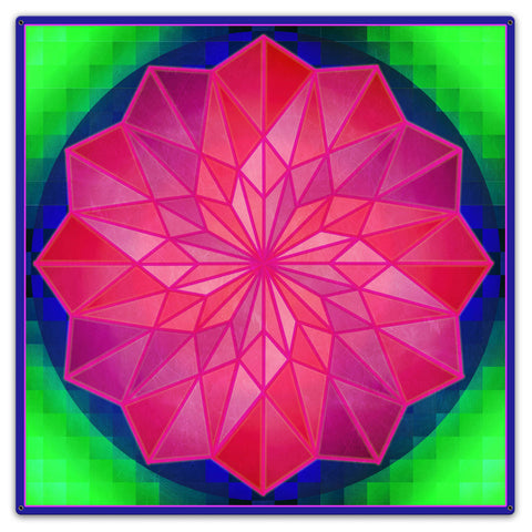 Rose Dahilia Blue Border 36 X 36 vintage metal sign Metal Sign