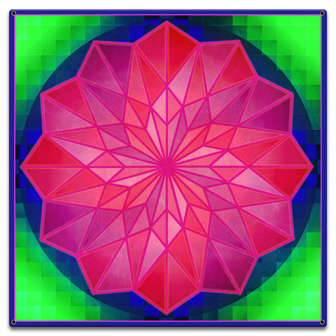 Rose Dahilia Blue Border 18 X 18 vintage metal sign Metal Sign