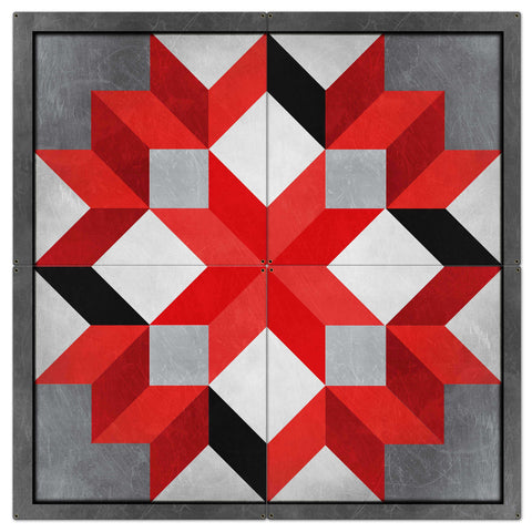 Eight Square Quilt Red Black White 4pcs 42 X 42 vintage metal sign Metal Sign