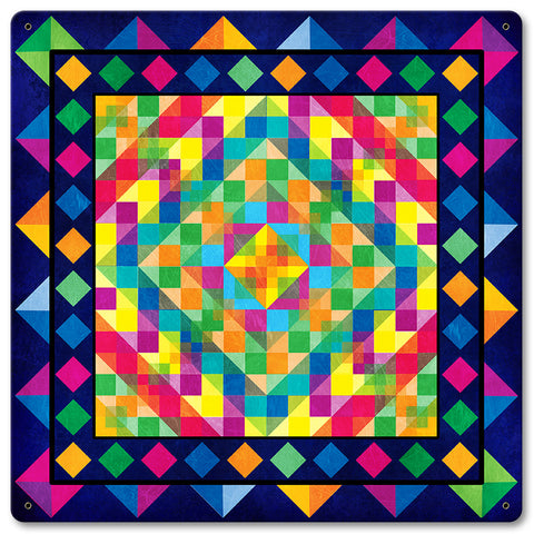 Squares Triangle Tapestry Look Blue 12 X 12 vintage metal sign Metal Sign