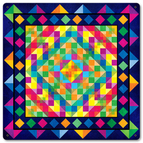 Squares Triangle Tapestry Look Blue 12 X 12 vintage metal sign Metal Sign