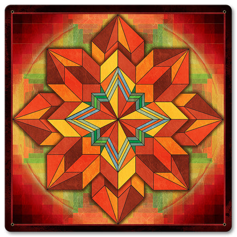 Orange Geometric Quilt 12 X 12 vintage metal sign Metal Sign