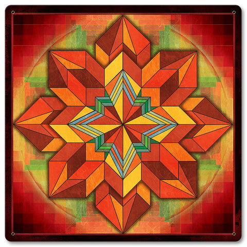 Orange Geometric Quilt 12 X 12 vintage metal sign Metal Sign